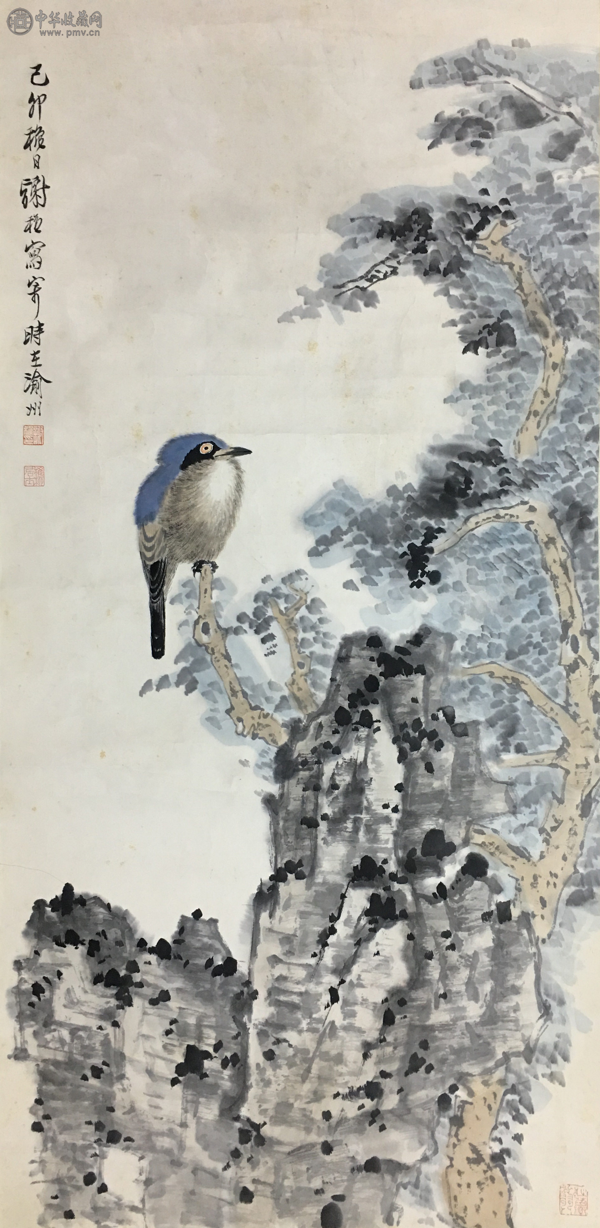 谢稚柳  《花鸟》  91x44cm