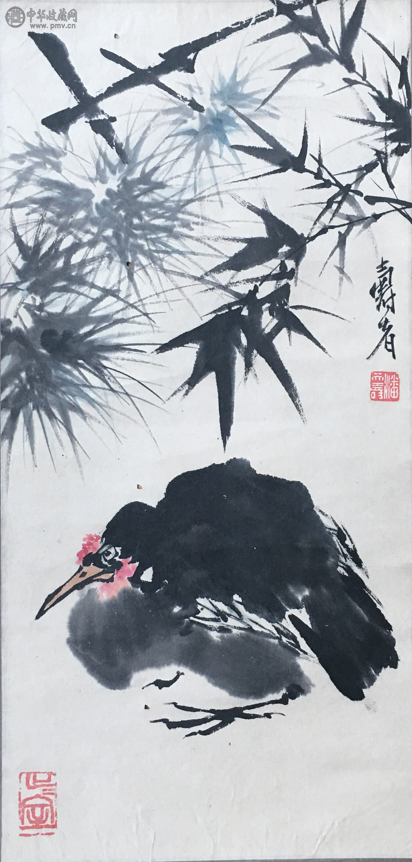  潘天寿  《花鸟图》   68x38cm